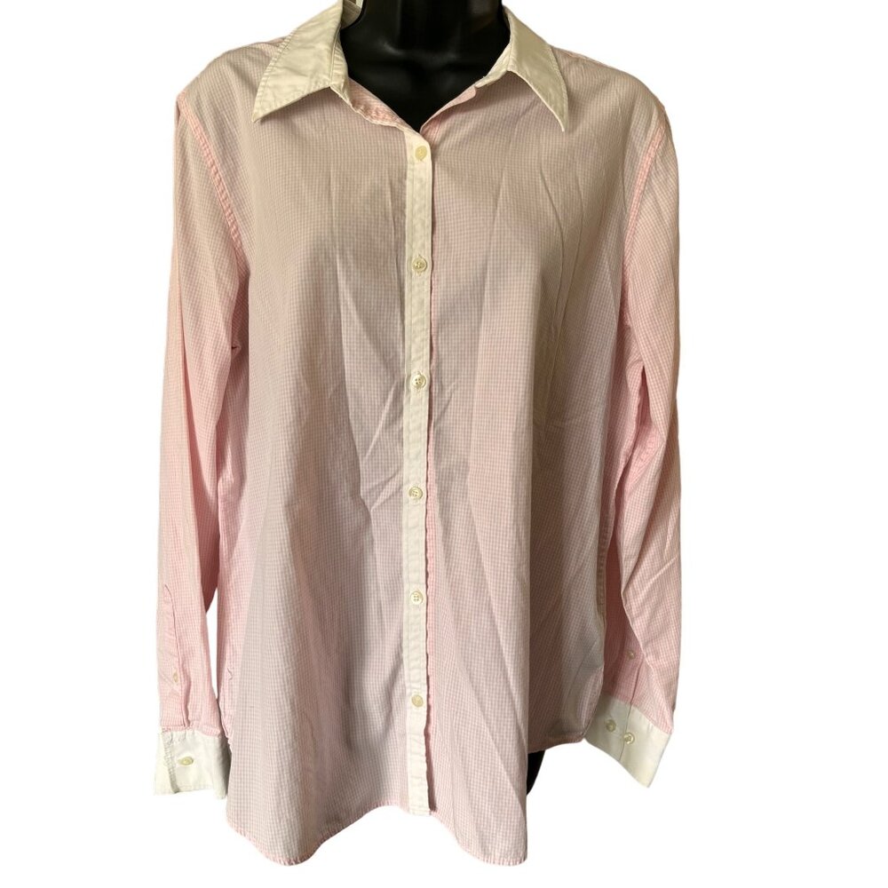 Hunt Club Women’s 12 Shirt Vintage Button Down Pink Gingham Checked White Collar